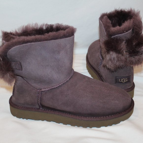NEW UGG MINI FLUFF CRYSTAL FLUFF‎ SUEDE SHEARLING LINED BOOTS 9 - Picture 4 of 8